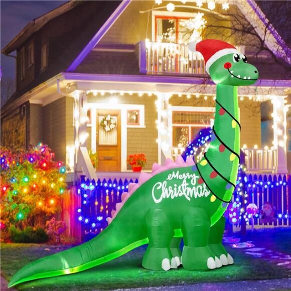 10FT Giant Christmas Inflatable Dinosaur Decor Blow up Built-in White LED Lights - Picture 6 of 6